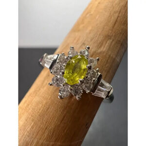 NEW Sphene halo ring in rhodium over sterling silver size 5